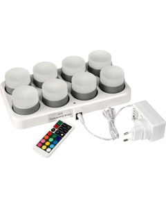 LED LYS MINI LAMPS DUNI SETT MED 8 STK. M/LADEPLATE OG FJERNKONTROLL